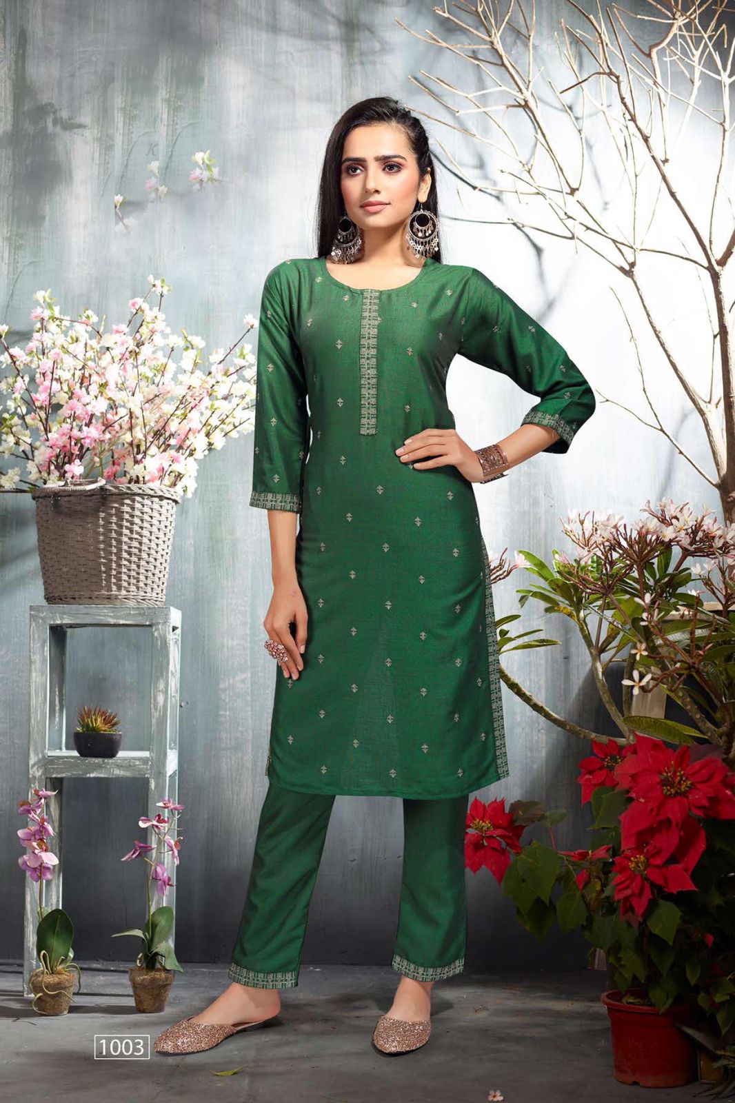 Saloni Fancy Casual Wear Rayon Embroidery Kurti With Pant Collection